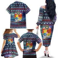 Tonga Christmas Family Matching Off The Shoulder Long Sleeve Dress and Hawaiian Shirt with Singing Whale Ocean Scene National Coat of Arms - Polynesian Pride