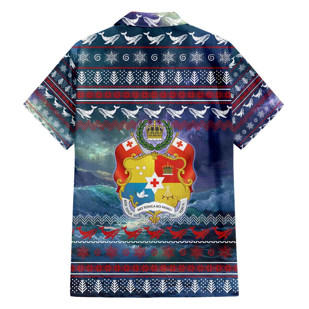 Tonga Christmas Family Matching Off Shoulder Short Dress and Hawaiian Shirt with Singing Whale Ocean Scene National Coat of Arms - Polynesian Pride