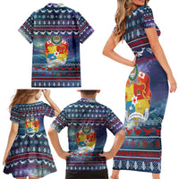 Tonga Christmas Family Matching Short Sleeve Bodycon Dress and Hawaiian Shirt with Singing Whale Ocean Scene National Coat of Arms - Polynesian Pride
