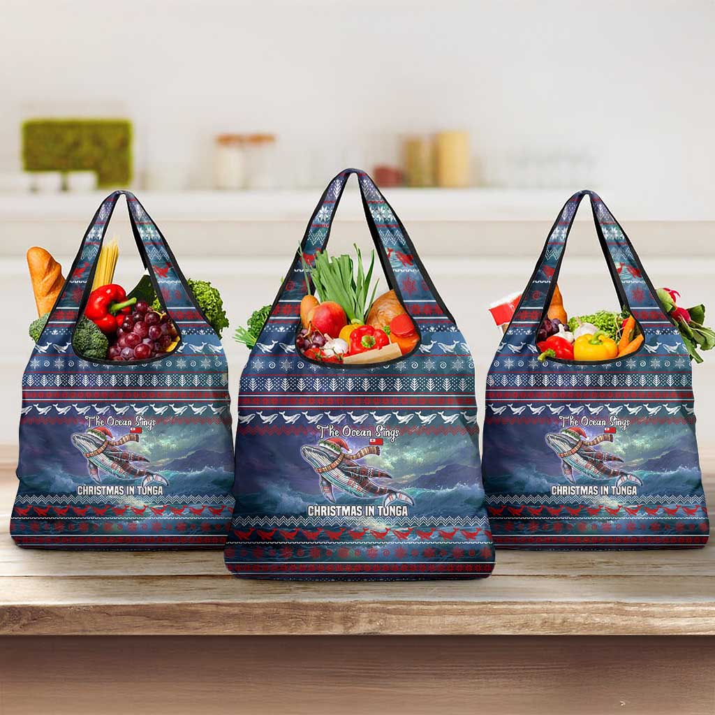 Tonga Christmas Grocery Bag with Singing Whale Ocean Scene National Coat of Arms TS04 3-pack One Size Multicolor - Polynesian Pride