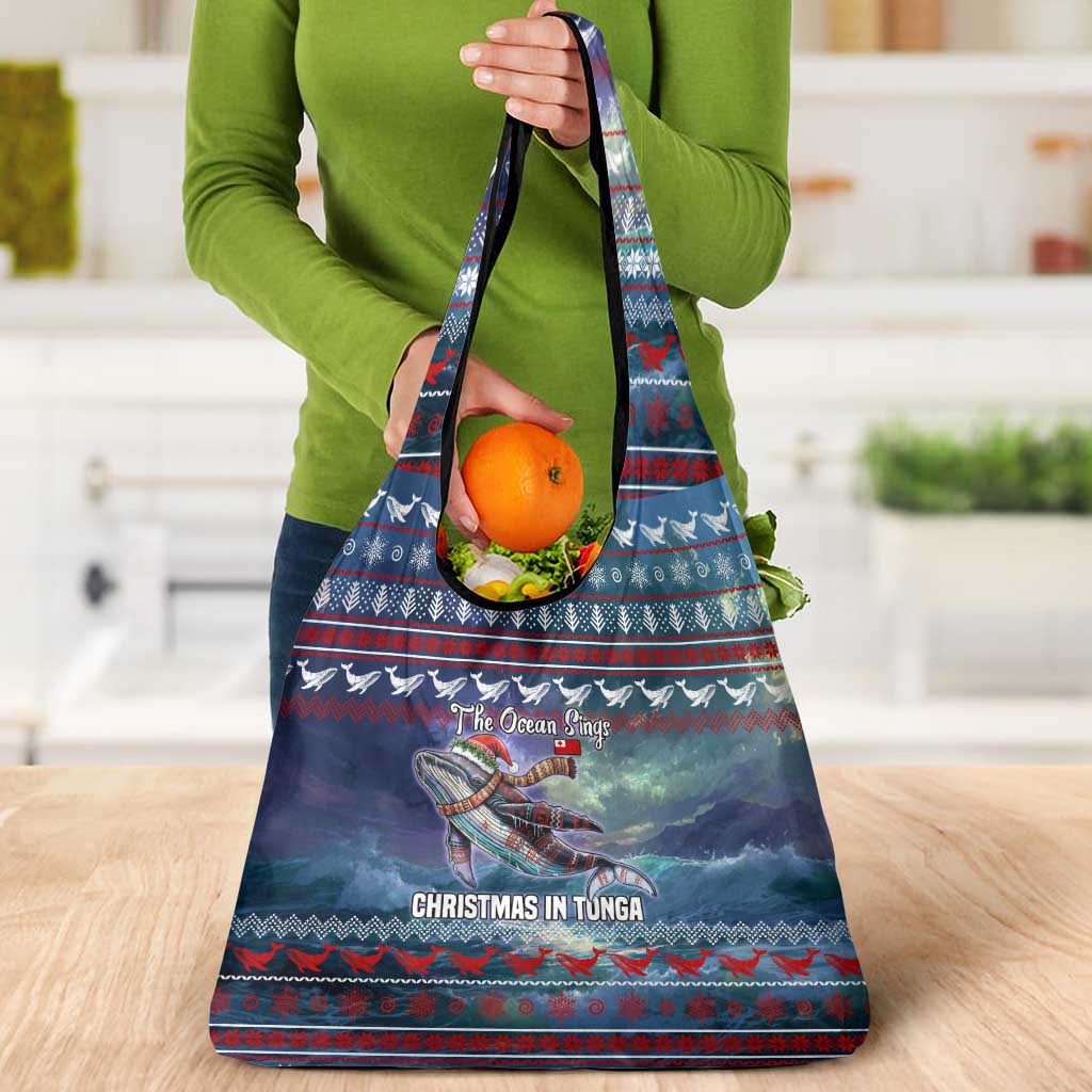 Tonga Christmas Grocery Bag with Singing Whale Ocean Scene National Coat of Arms TS04 - Polynesian Pride