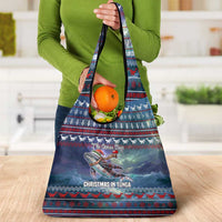 Tonga Christmas Grocery Bag with Singing Whale Ocean Scene National Coat of Arms TS04 - Polynesian Pride