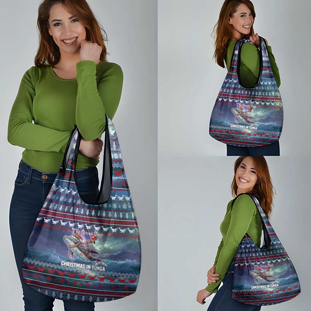 Tonga Christmas Grocery Bag with Singing Whale Ocean Scene National Coat of Arms TS04 - Polynesian Pride