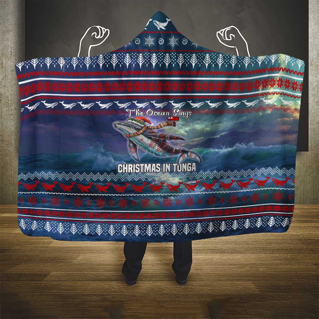 Tonga Christmas Hooded Blanket with Singing Whale Ocean Scene National Coat of Arms TS04 - Polynesian Pride