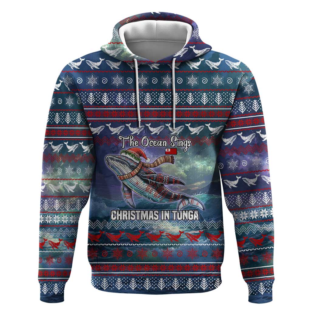 Tonga Christmas Hoodie with Singing Whale Ocean Scene National Coat of Arms TS04 Pullover Hoodie Multicolor - Polynesian Pride