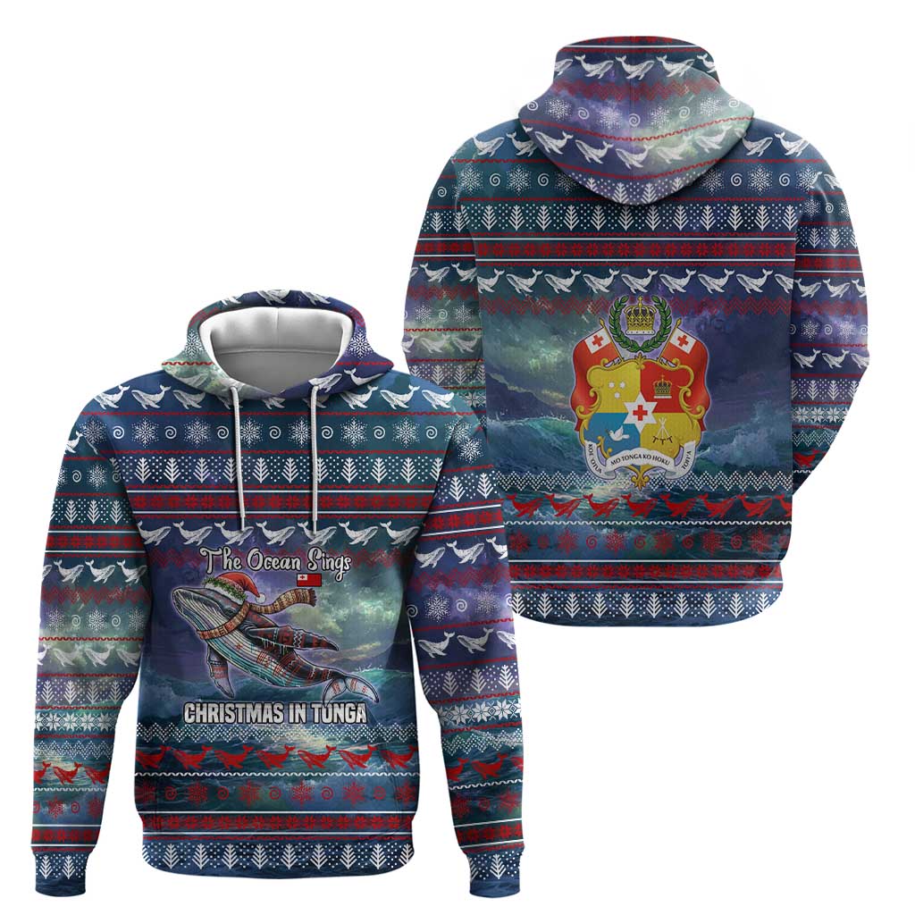 Tonga Christmas Hoodie with Singing Whale Ocean Scene National Coat of Arms TS04 - Polynesian Pride