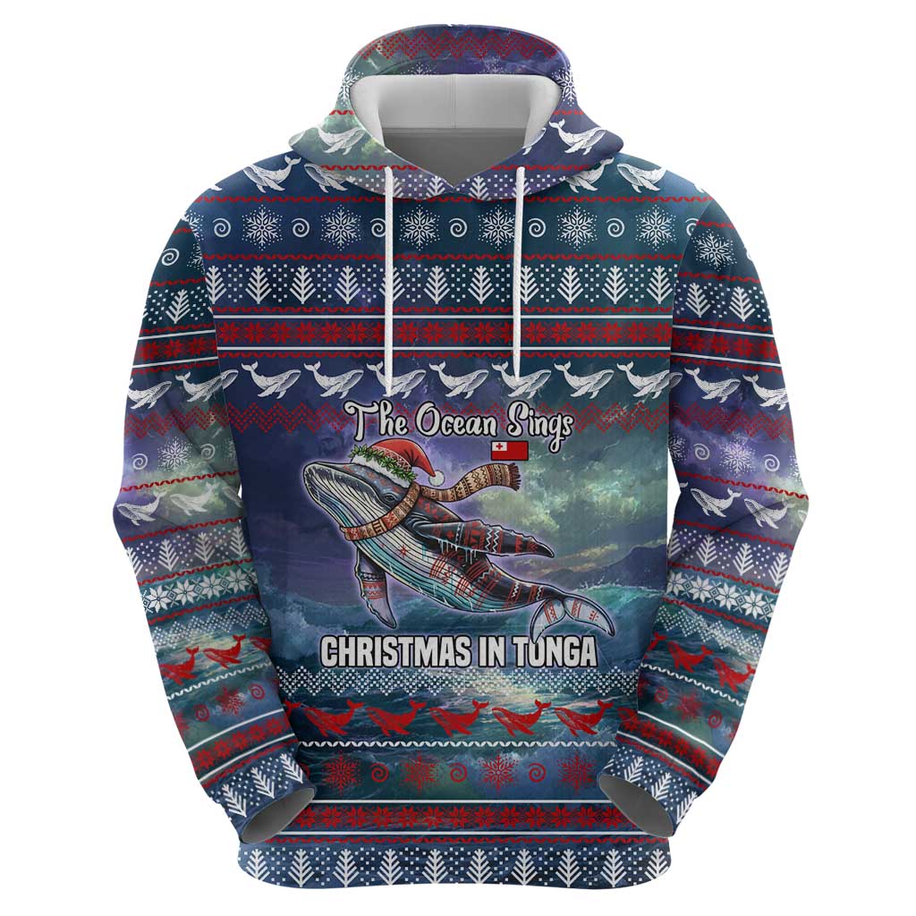 Tonga Christmas Hoodie with Singing Whale Ocean Scene National Coat of Arms TS04 - Polynesian Pride