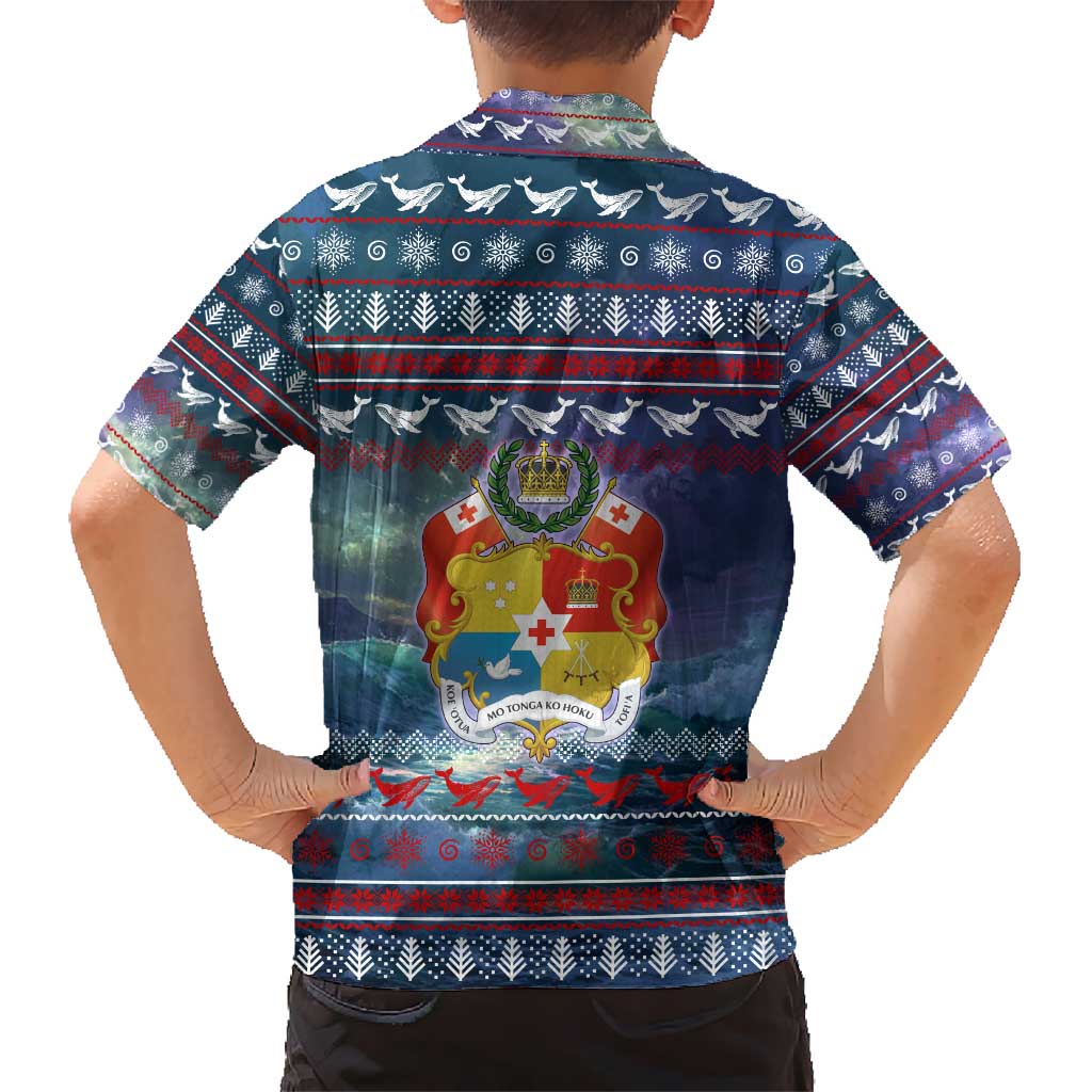 Tonga Christmas Kid Hawaiian Shirt with Singing Whale Ocean Scene National Coat of Arms TS04 - Polynesian Pride