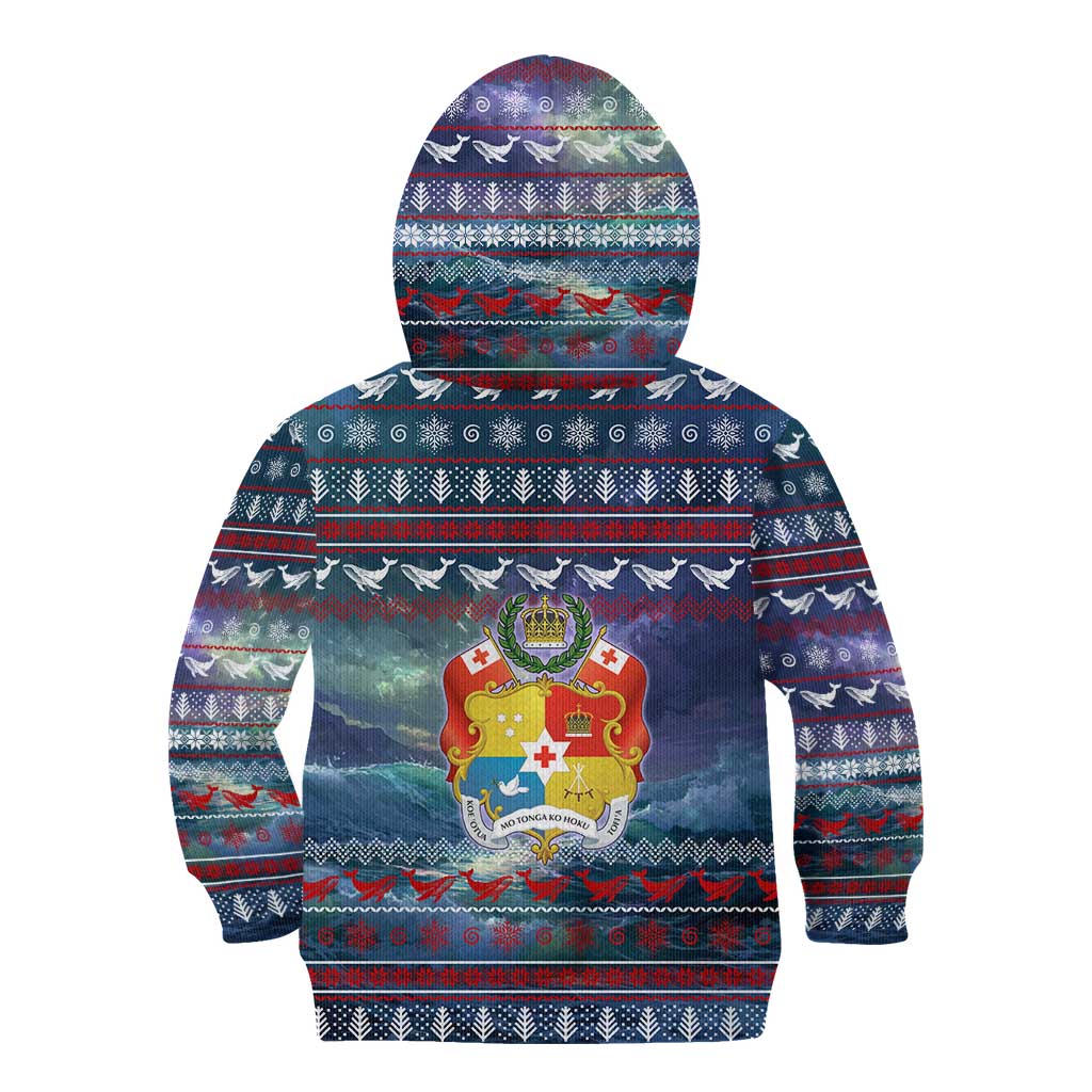Tonga Christmas Kid Hoodie with Singing Whale Ocean Scene National Coat of Arms TS04 - Polynesian Pride
