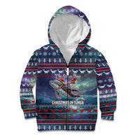 Tonga Christmas Kid Hoodie with Singing Whale Ocean Scene National Coat of Arms TS04 Zip Hoodie Multicolor - Polynesian Pride