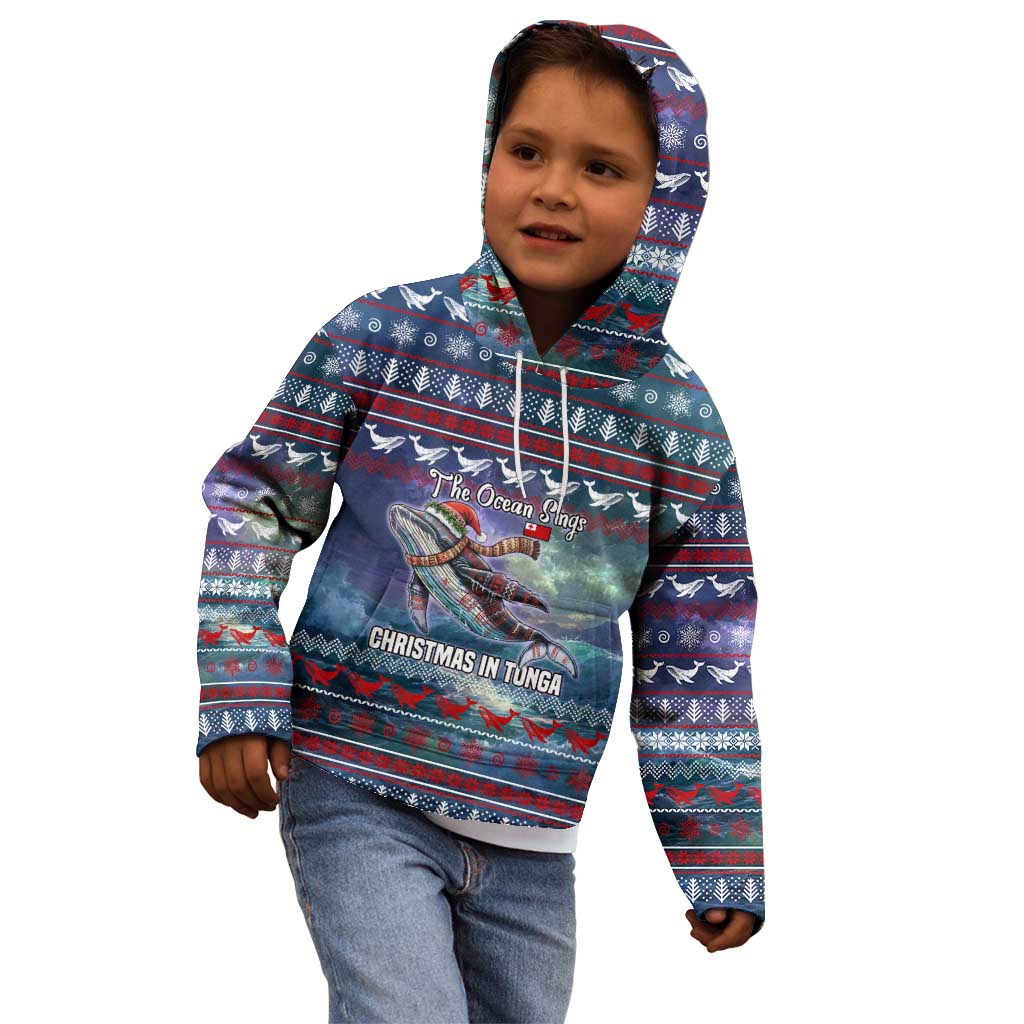 Tonga Christmas Kid Hoodie with Singing Whale Ocean Scene National Coat of Arms TS04 - Polynesian Pride