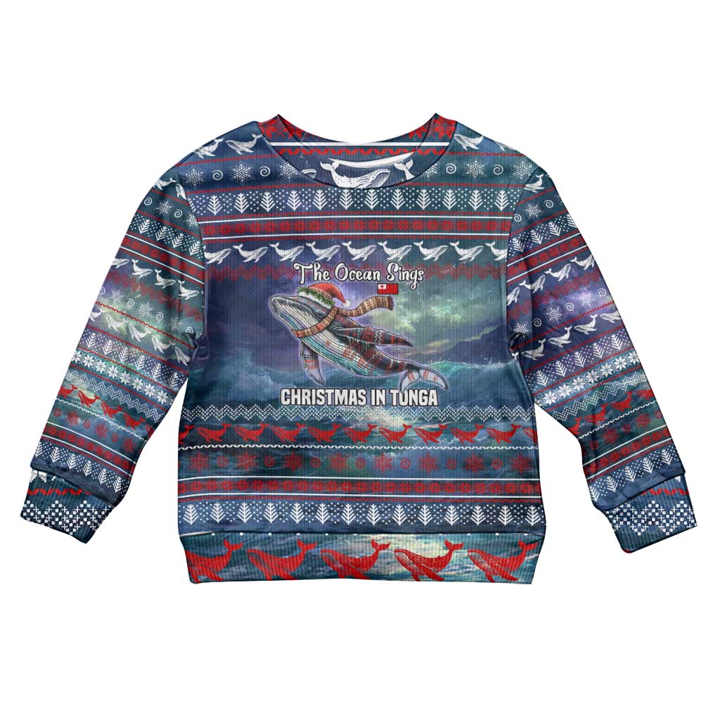 Tonga Christmas Kid Ugly Christmas Sweater with Singing Whale Ocean Scene National Coat of Arms TS04 Kid Multicolor - Polynesian Pride