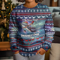 Tonga Christmas Kid Ugly Christmas Sweater with Singing Whale Ocean Scene National Coat of Arms TS04 - Polynesian Pride