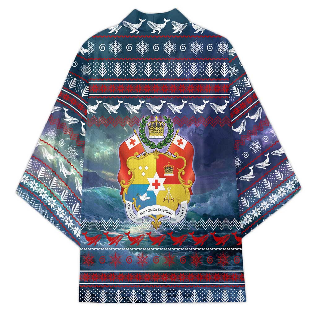 Tonga Christmas Kimono with Singing Whale Ocean Scene National Coat of Arms - Polynesian Pride