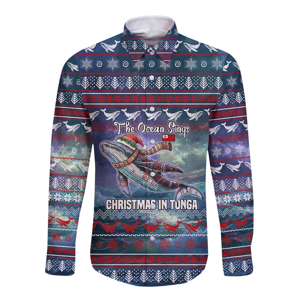 Tonga Christmas Long Sleeve Button Shirt with Singing Whale Ocean Scene National Coat of Arms TS04 Unisex Multicolor - Polynesian Pride