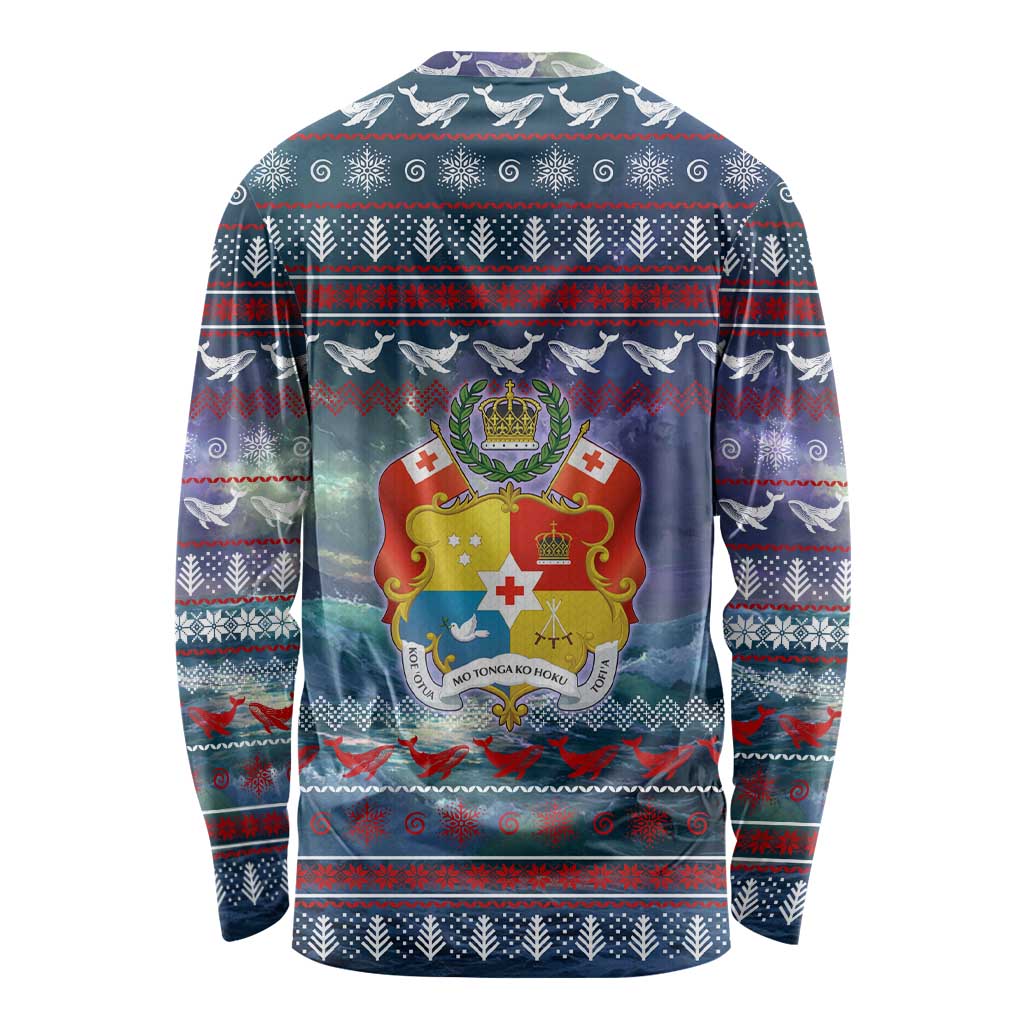 Tonga Christmas Long Sleeve Shirt with Singing Whale Ocean Scene National Coat of Arms TS04 - Polynesian Pride