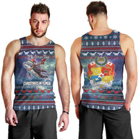 Tonga Christmas Men Tank Top with Singing Whale Ocean Scene National Coat of Arms - Polynesian Pride