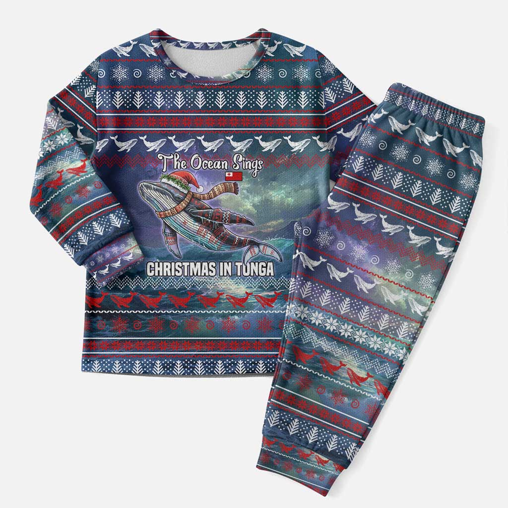 Tonga Christmas Pajama Set with Singing Whale Ocean Scene National Coat of Arms TS04 - Polynesian Pride