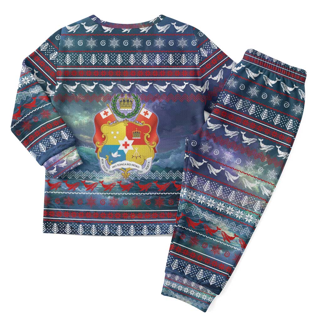 Tonga Christmas Pajama Set with Singing Whale Ocean Scene National Coat of Arms TS04 - Polynesian Pride