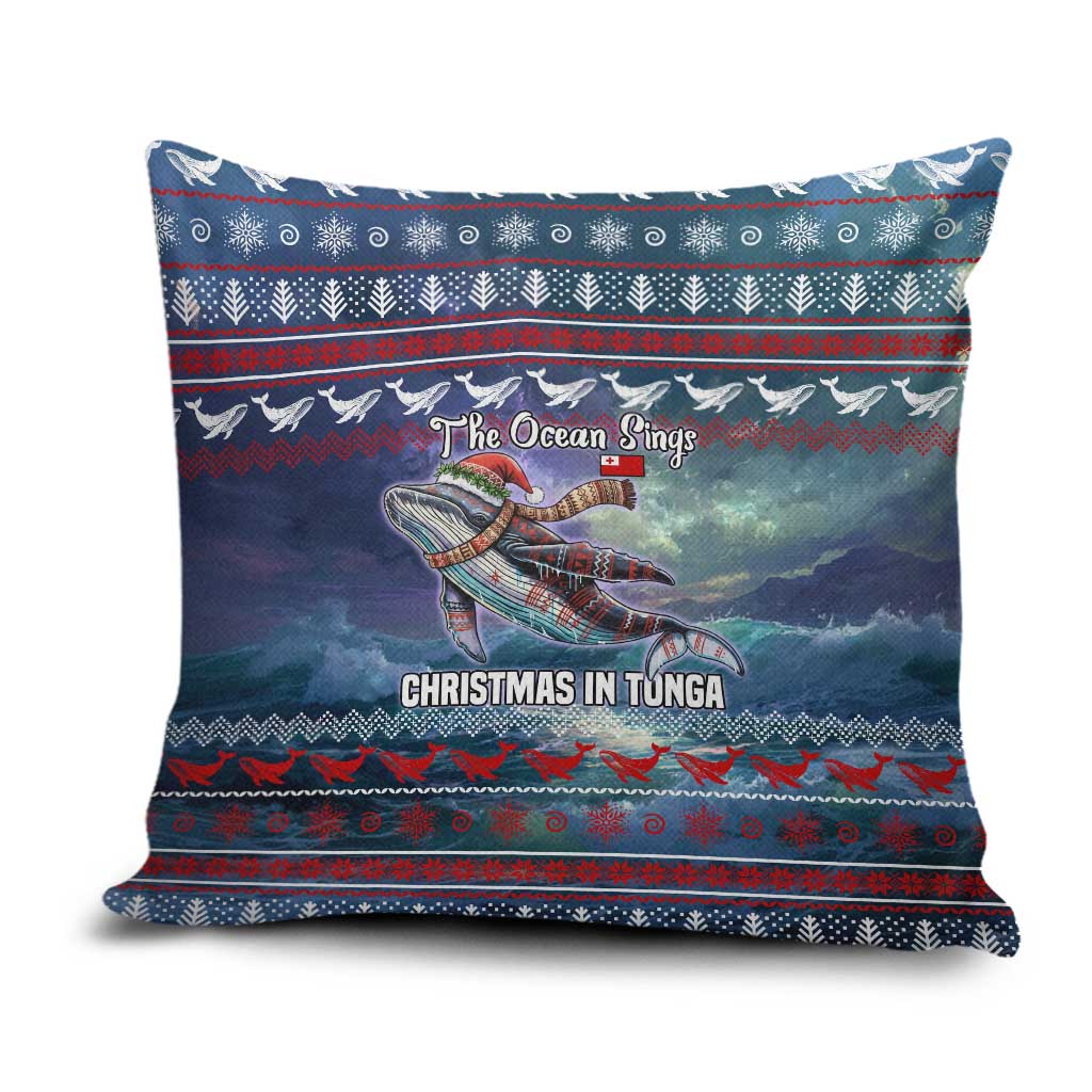 Tonga Christmas Pillow Cover with Singing Whale Ocean Scene National Coat of Arms - Polynesian Pride