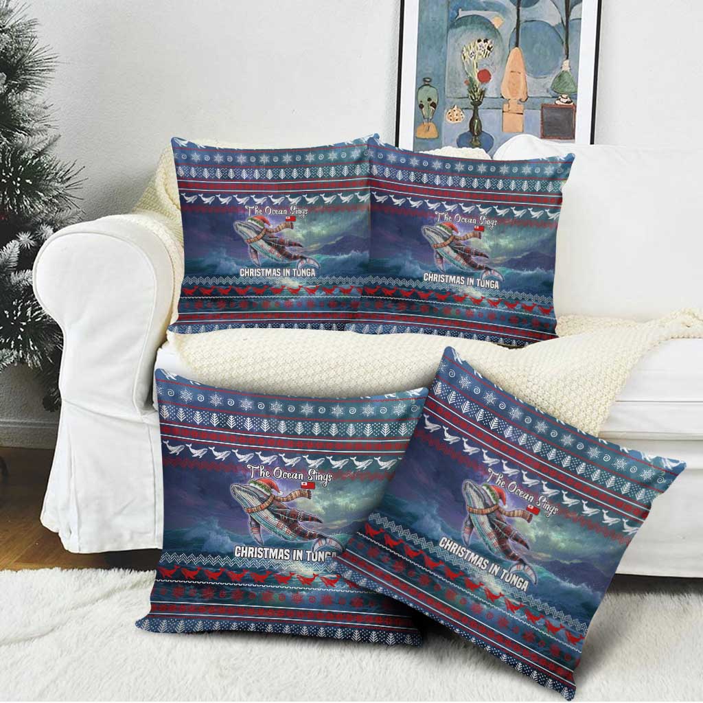 Tonga Christmas Pillow Cover with Singing Whale Ocean Scene National Coat of Arms - Polynesian Pride