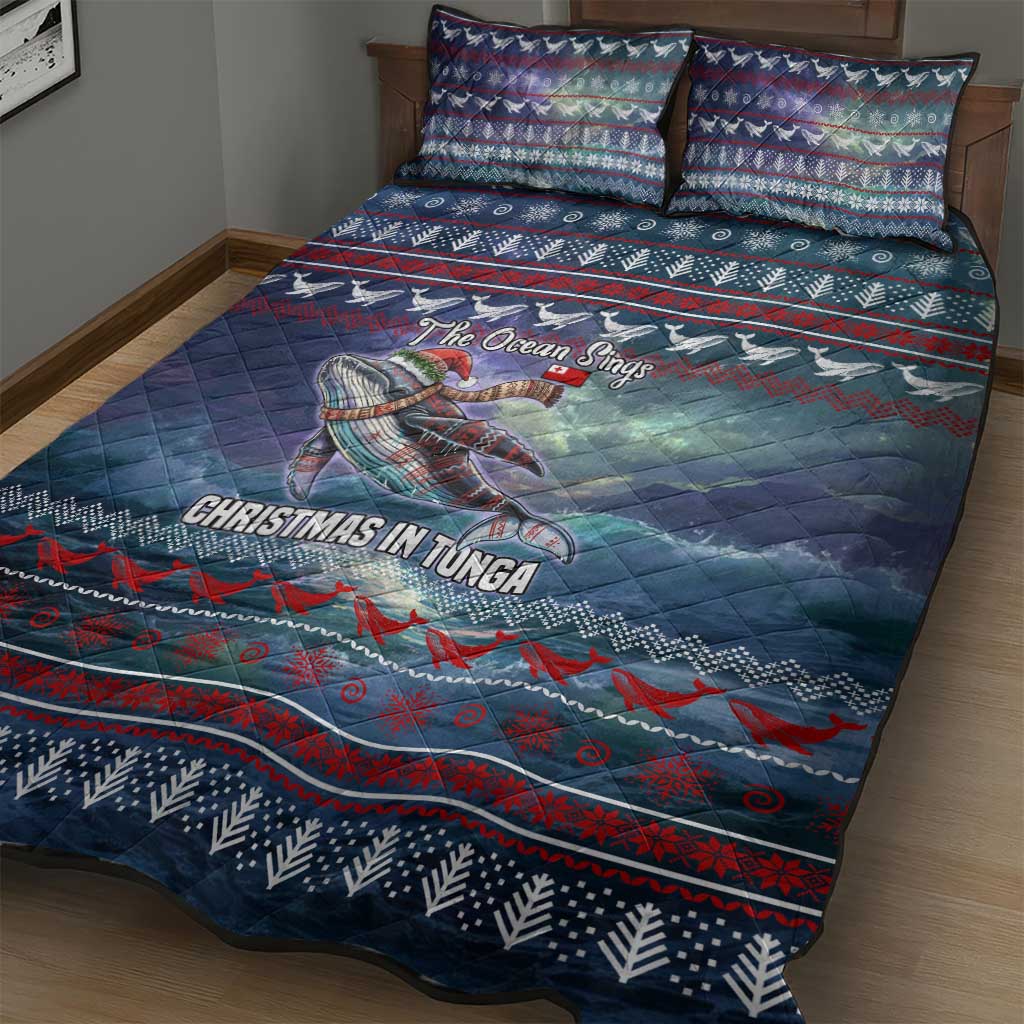 Tonga Christmas Quilt Bed Set with Singing Whale Ocean Scene National Coat of Arms - Polynesian Pride