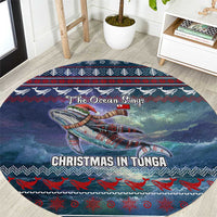 Tonga Christmas Round Carpet with Singing Whale Ocean Scene National Coat of Arms - Polynesian Pride