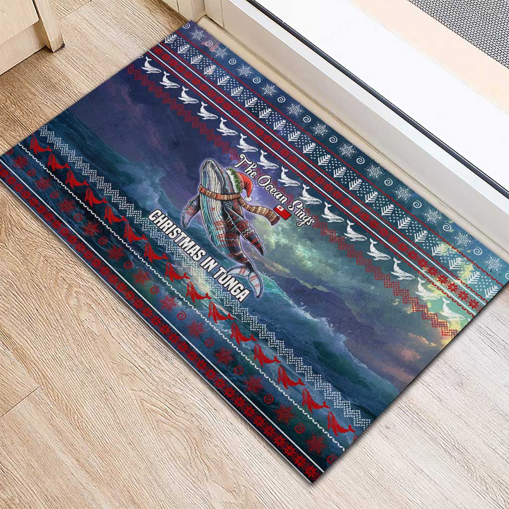 Tonga Christmas Rubber Doormat with Singing Whale Ocean Scene National Coat of Arms TS04 - Polynesian Pride