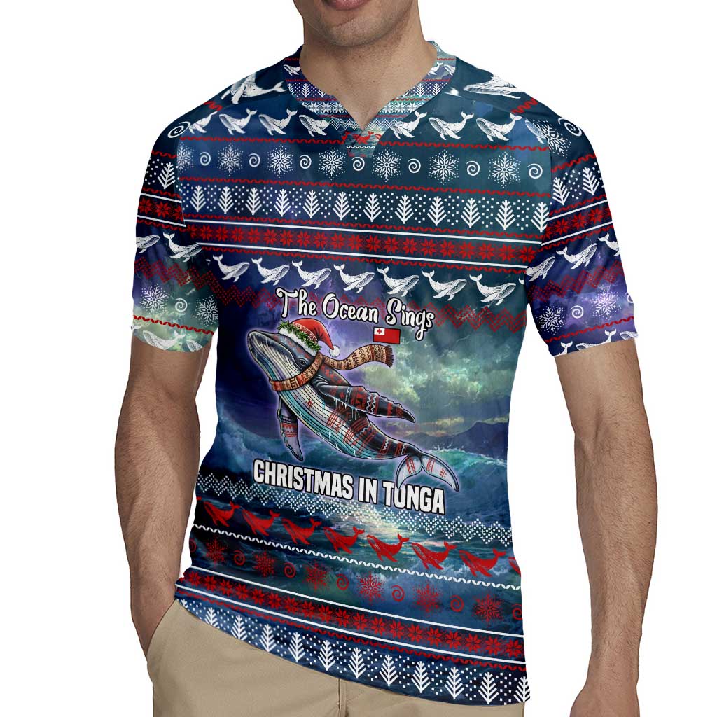 Tonga Christmas Rugby Jersey with Singing Whale Ocean Scene National Coat of Arms - Polynesian Pride