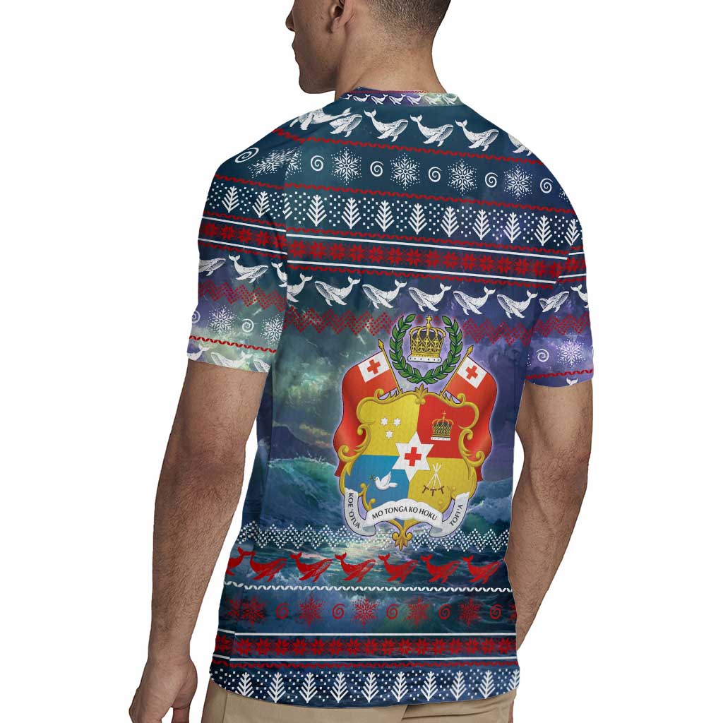Tonga Christmas Rugby Jersey with Singing Whale Ocean Scene National Coat of Arms - Polynesian Pride