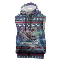 Tonga Christmas Sleeveless Zip Hoodie with Singing Whale Ocean Scene National Coat of Arms - Polynesian Pride