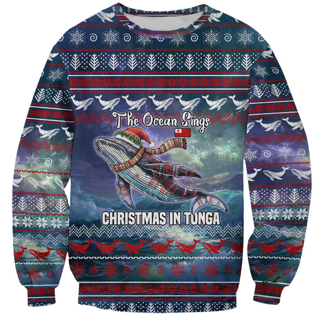 Tonga Christmas Sweatshirt with Singing Whale Ocean Scene National Coat of Arms TS04 Unisex Multicolor - Polynesian Pride