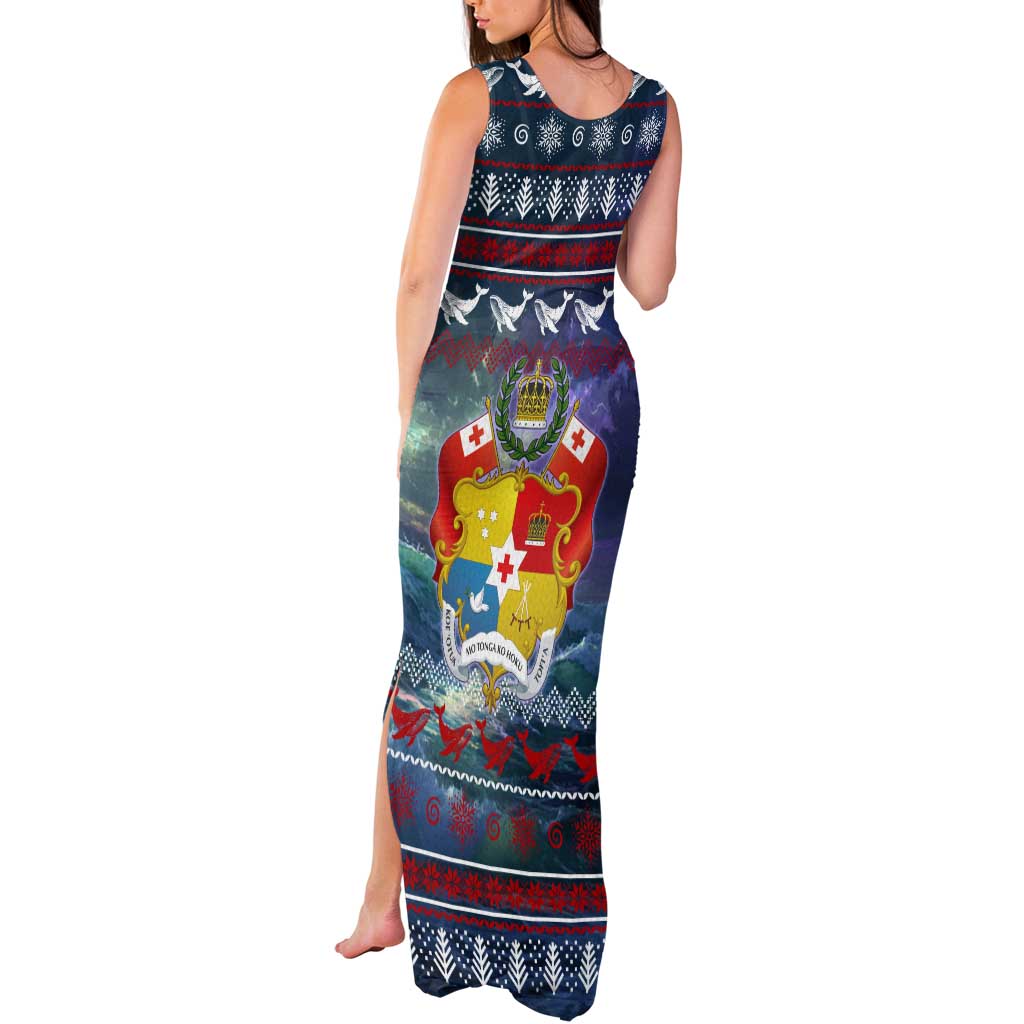 Tonga Christmas Tank Maxi Dress with Singing Whale Ocean Scene National Coat of Arms - Polynesian Pride