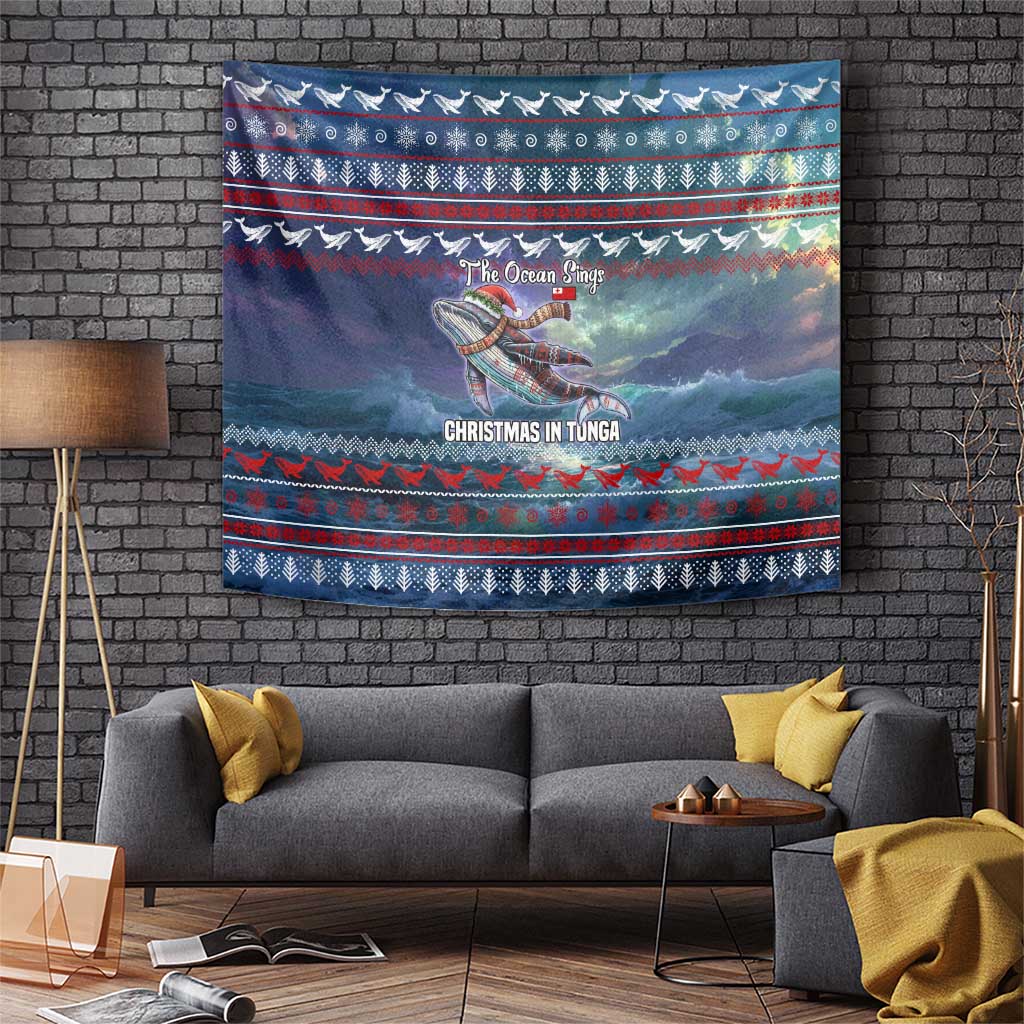 Tonga Christmas Tapestry with Singing Whale Ocean Scene National Coat of Arms TS04 Multicolor - Polynesian Pride