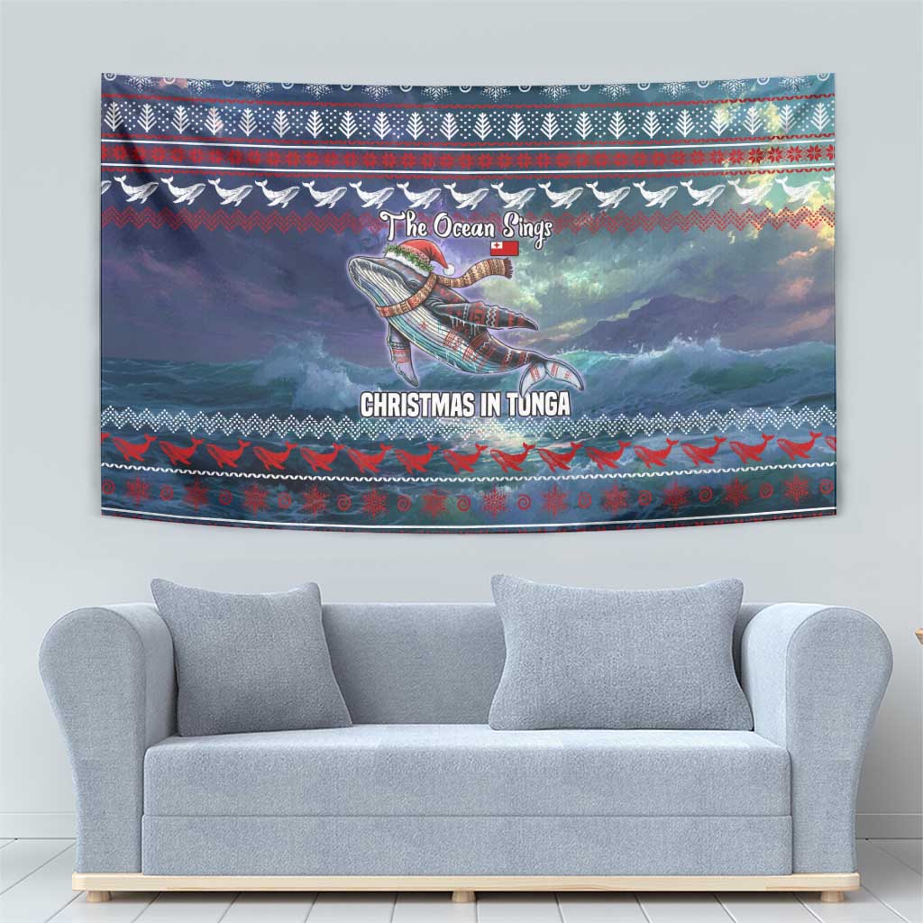 Tonga Christmas Tapestry with Singing Whale Ocean Scene National Coat of Arms TS04 - Polynesian Pride