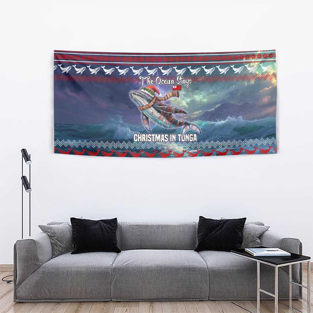 Tonga Christmas Tapestry with Singing Whale Ocean Scene National Coat of Arms TS04 - Polynesian Pride