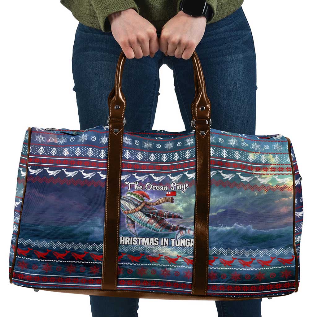 Tonga Christmas Travel Bag with Singing Whale Ocean Scene National Coat of Arms - Polynesian Pride