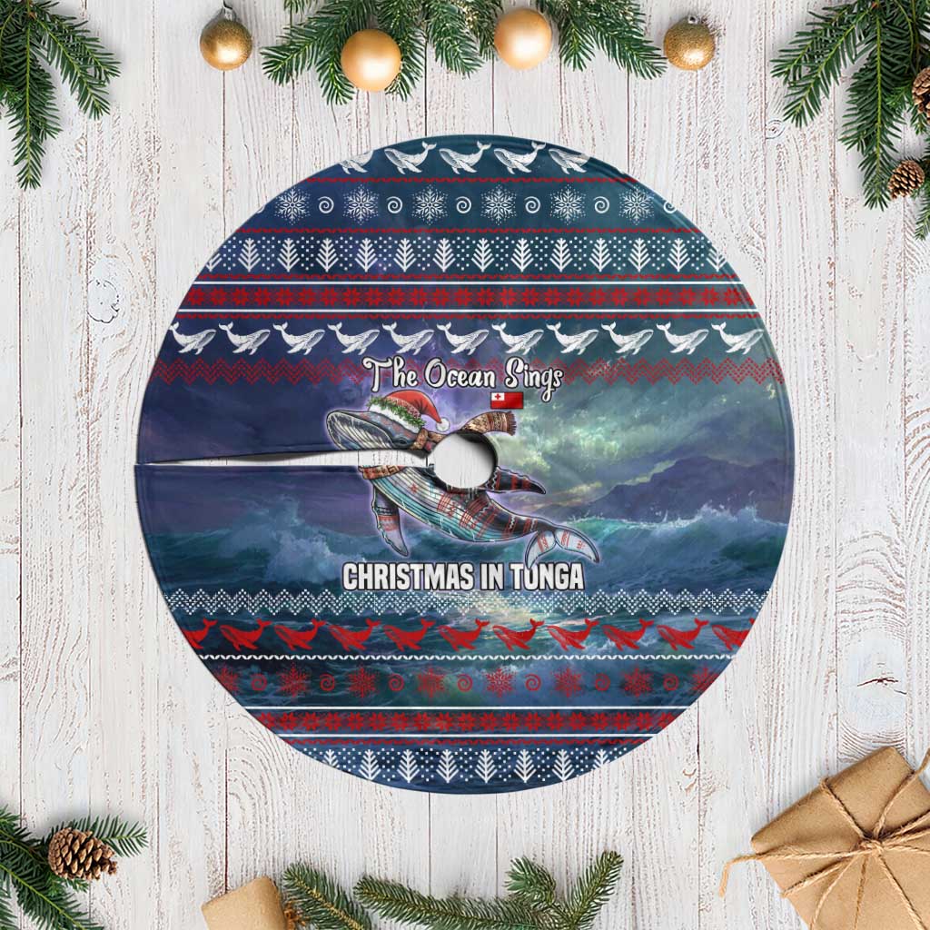 Tonga Christmas Tree Skirt with Singing Whale Ocean Scene National Coat of Arms TS04 Casual Multicolor - Polynesian Pride