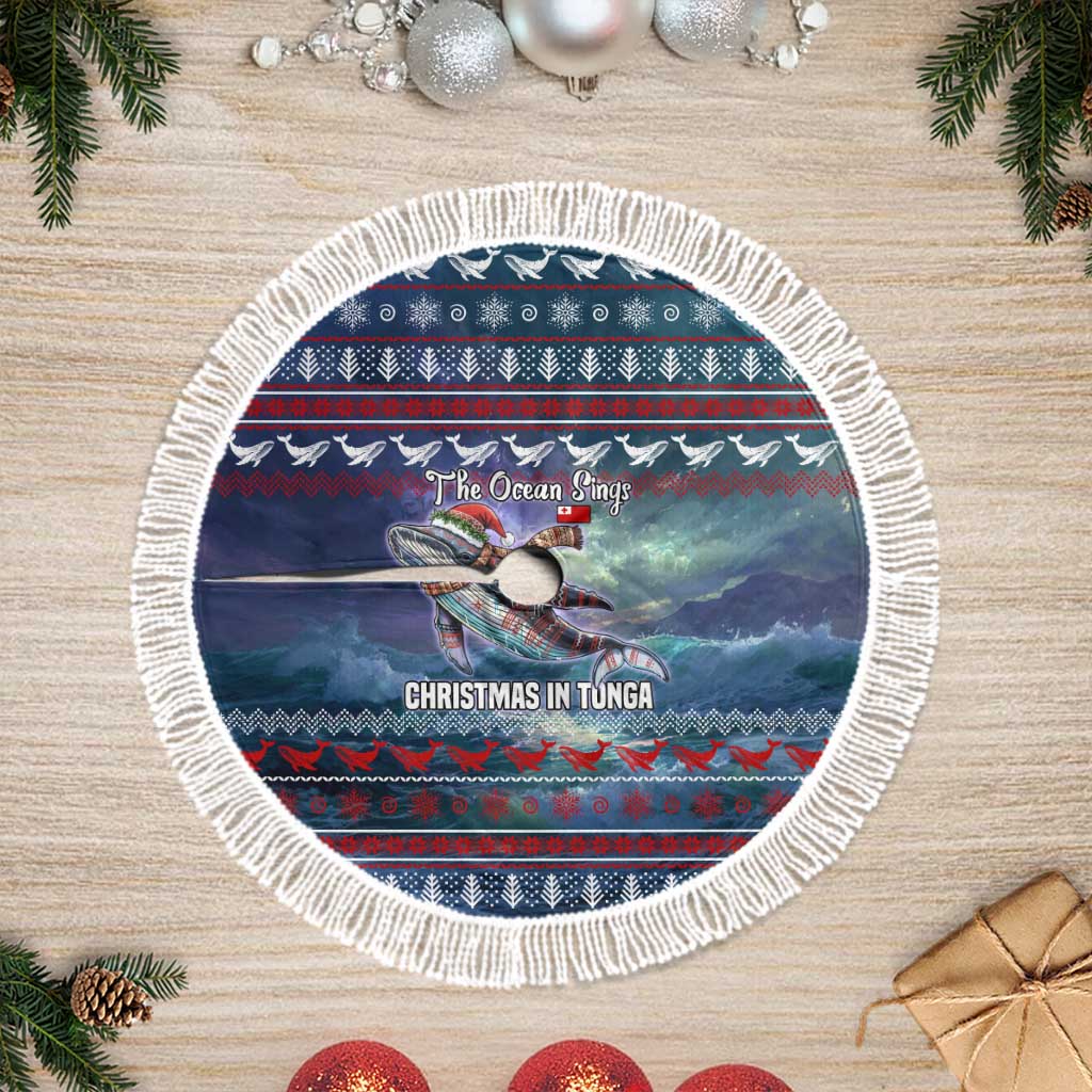 Tonga Christmas Tree Skirt with Singing Whale Ocean Scene National Coat of Arms TS04 Fringed Multicolor - Polynesian Pride