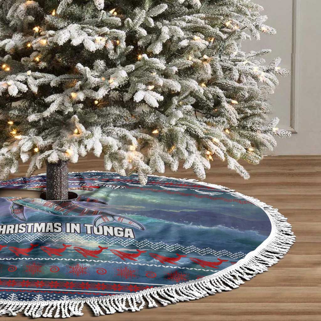 Tonga Christmas Tree Skirt with Singing Whale Ocean Scene National Coat of Arms TS04 - Polynesian Pride