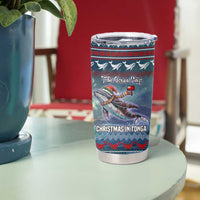Tonga Christmas Tumbler Cup with Singing Whale Ocean Scene National Coat of Arms - Polynesian Pride