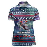 Tonga Christmas Women Polo Shirt with Singing Whale Ocean Scene National Coat of Arms - Polynesian Pride