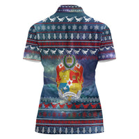 Tonga Christmas Women Polo Shirt with Singing Whale Ocean Scene National Coat of Arms - Polynesian Pride