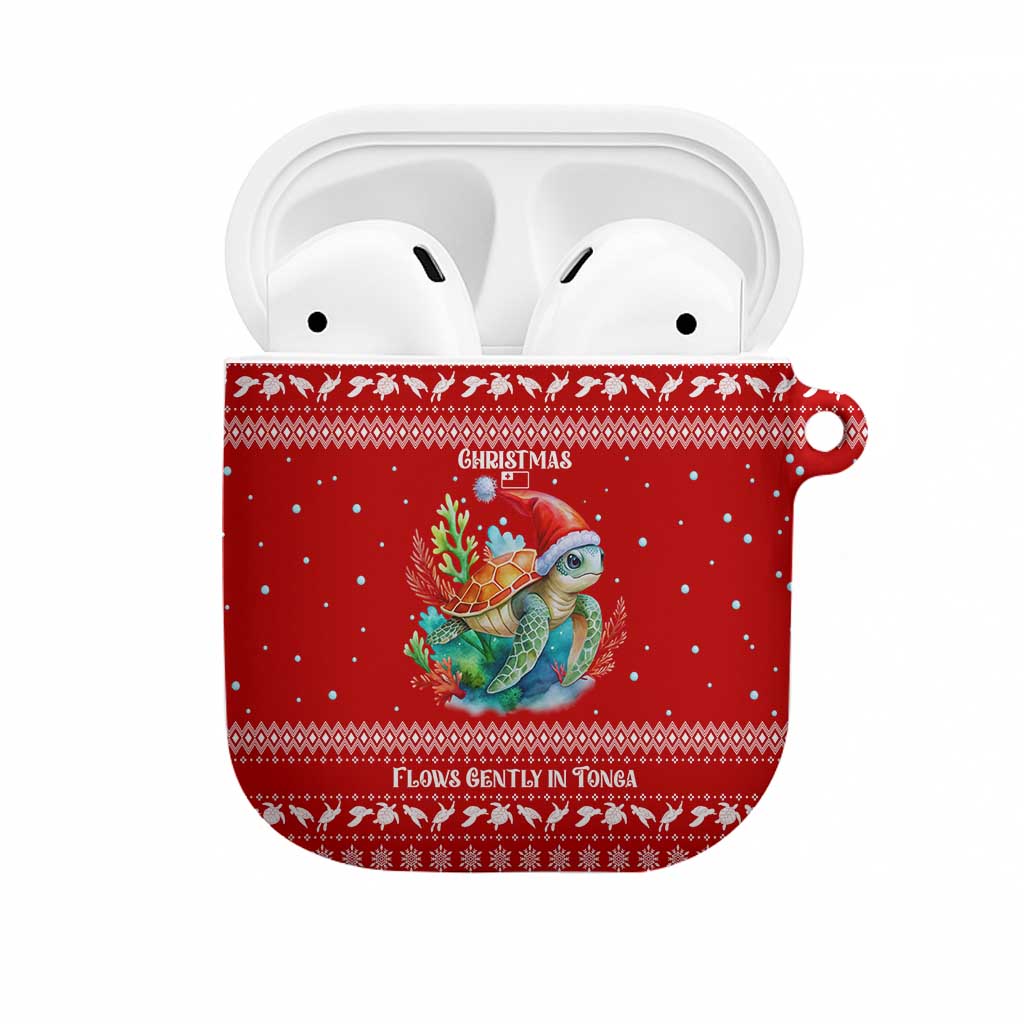 Tonga Christmas AirPods Case with Sea Turtle Coral Reef Design Snowflake Pattern and National Emblem - Polynesian Pride
