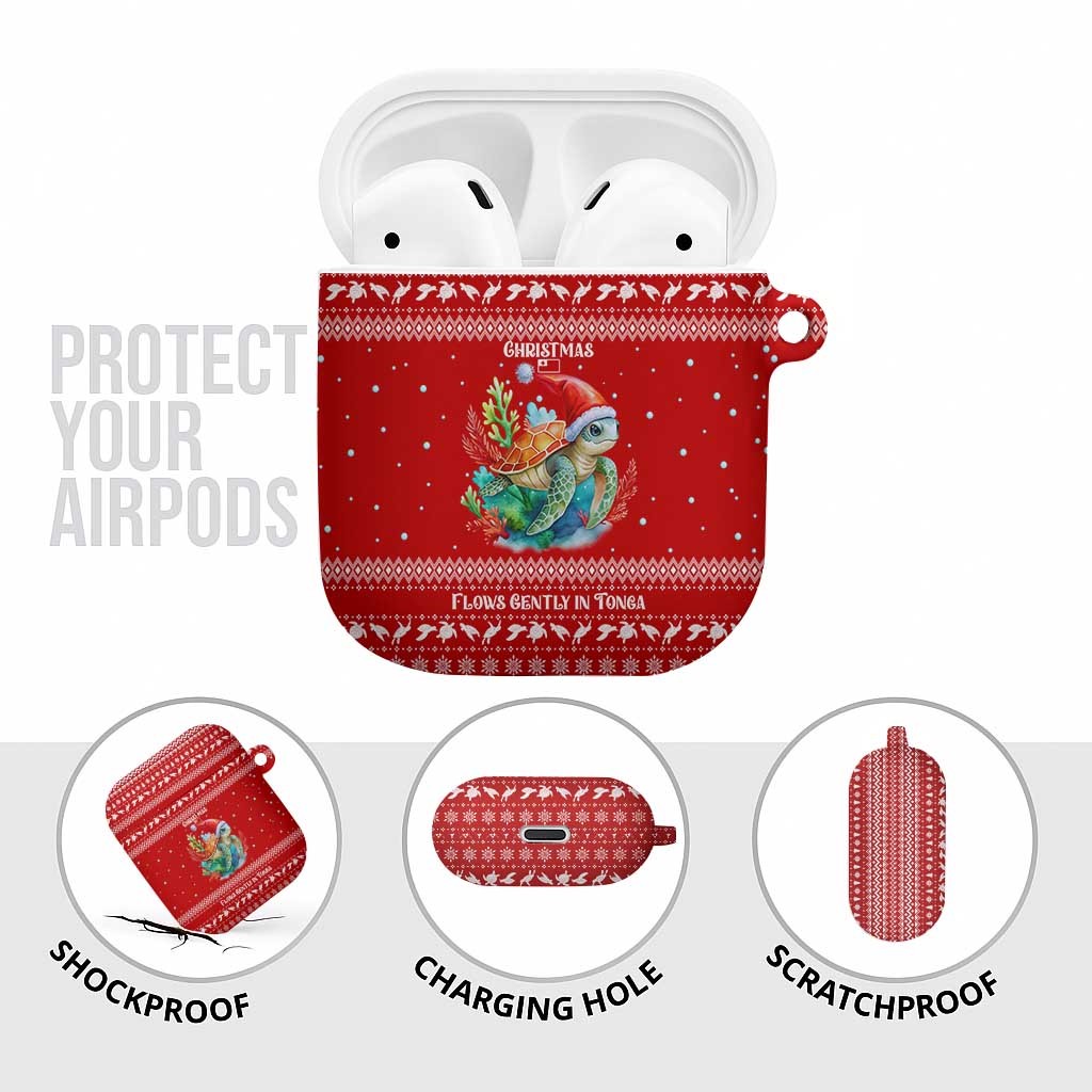 Tonga Christmas AirPods Case with Sea Turtle Coral Reef Design Snowflake Pattern and National Emblem - Polynesian Pride