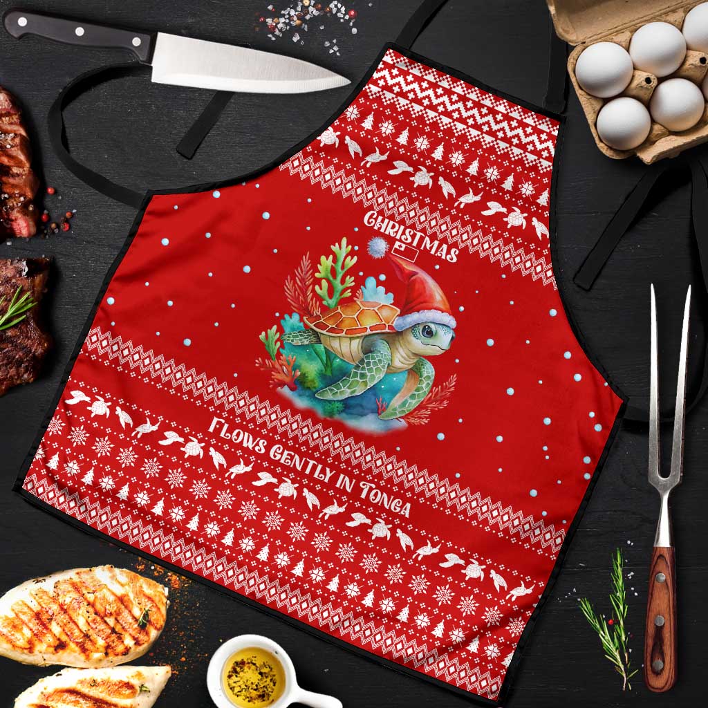 Tonga Christmas Apron with Sea Turtle Coral Reef Design Snowflake Pattern and National Emblem - Polynesian Pride