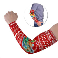 Tonga Christmas Arm Sleeves with Sea Turtle Coral Reef Design Snowflake Pattern and National Emblem - Polynesian Pride