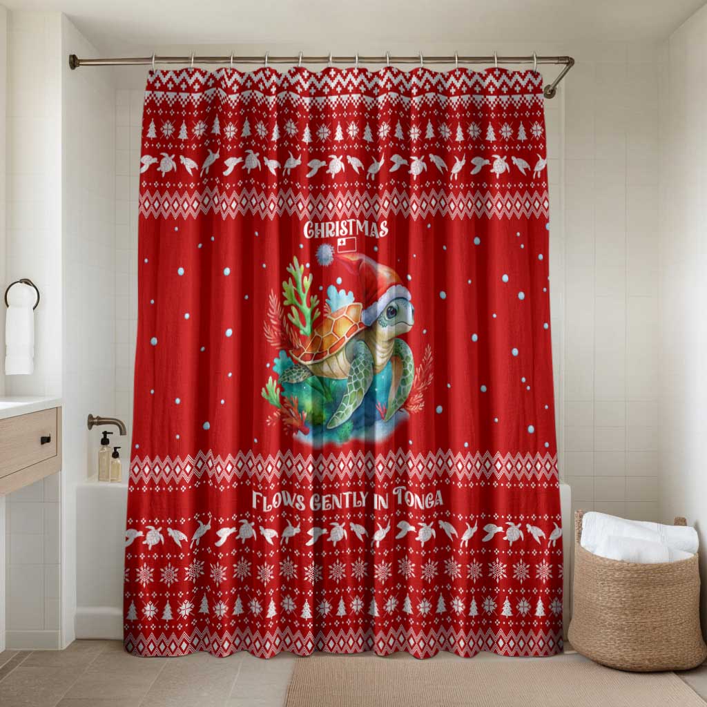 Tonga Christmas Bathroom Set with Sea Turtle Coral Reef Design Snowflake Pattern and National Emblem - Polynesian Pride