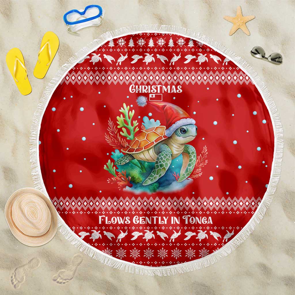 Tonga Christmas Beach Blanket with Sea Turtle Coral Reef Design Snowflake Pattern and National Emblem - Polynesian Pride