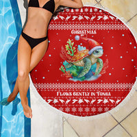 Tonga Christmas Beach Blanket with Sea Turtle Coral Reef Design Snowflake Pattern and National Emblem - Polynesian Pride
